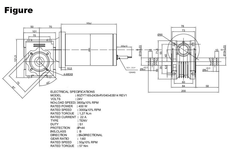 80zyt165-2438-RV040-63b14 Brushless DC Motor Brushed Motor Gear Motor for Motion Simulator PMDC Motor 80mm 24V 3000rpm 400W